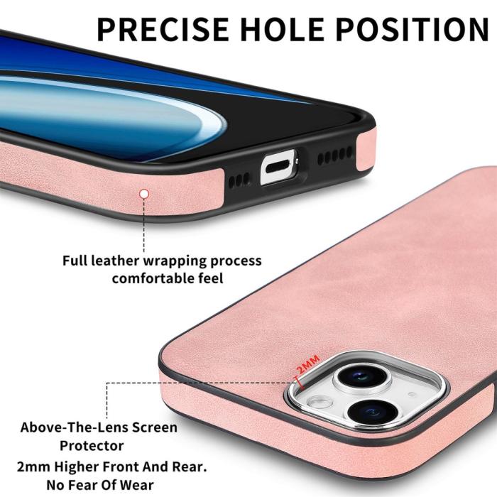 Bild 4,  iPhone 15 Plus Skal Läderbelagt Skin Touch Rosa - Teknikhallen.se