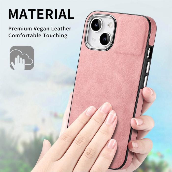 Bild 5,  iPhone 15 Plus Skal Läderbelagt Skin Touch Rosa - Teknikhallen.se