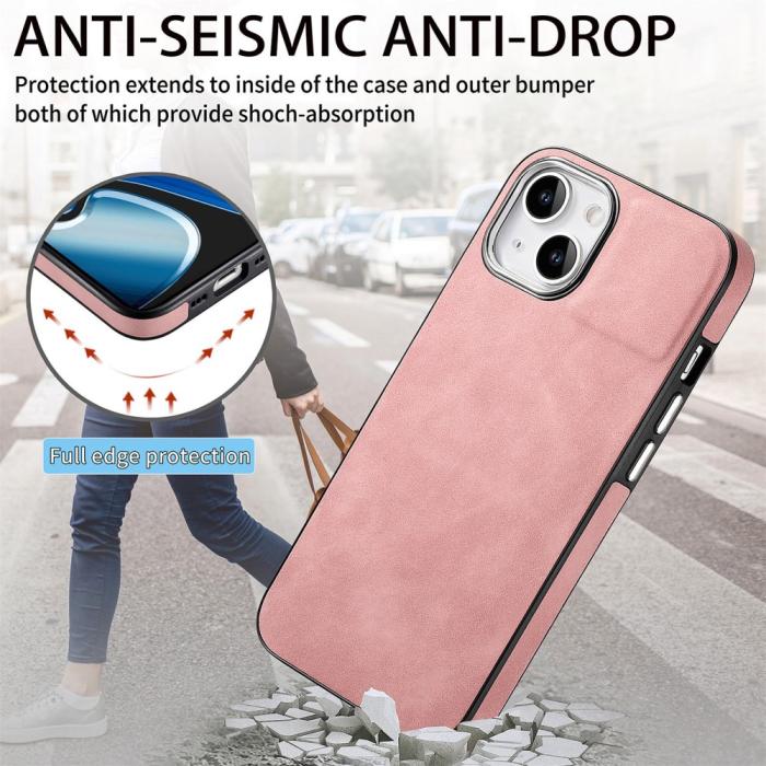 Bild 6,  iPhone 15 Plus Skal Läderbelagt Skin Touch Rosa - Teknikhallen.se