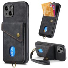  iPhone 15 Plus Skal Retro L&auml;der Med Kortfack Svart - Teknikhallen.se