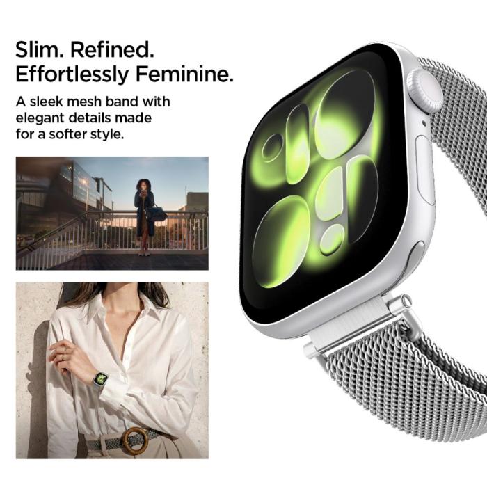 Bild 6, Spigen Spigen Apple Watch 38/40/41/42 mm Armband Milanese Silver - Teknikhallen.se