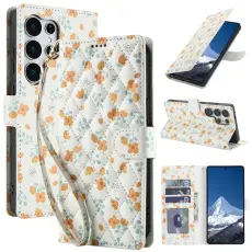  Samsung Galaxy S26 Ultra Fodral Rhombus L&auml;der Blommor Vit - Teknikhallen.se
