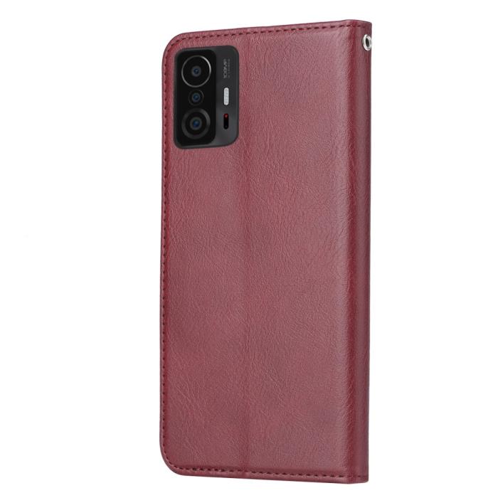 Bild 2,  Xiaomi 11T / 11T Pro Fodral Flip Läder Med Frontficka Vinröd - Teknikhallen.se