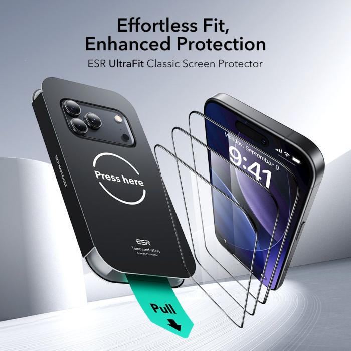Bild 2, ESR ESR iPhone 17 Pro Max 2-PACK Skärmskydd UltraFit Härdat Glas Transparent - Teknikhallen.se
