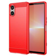  Sony Xperia 5 V Skal Borstad St&aring;l Textur R&ouml;d - Teknikhallen.se