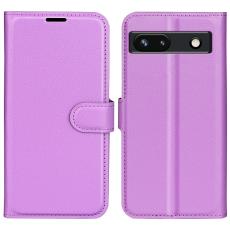  Google Pixel 7A Fodral Litchi Textur L&auml;der Lila - Teknikhallen.se
