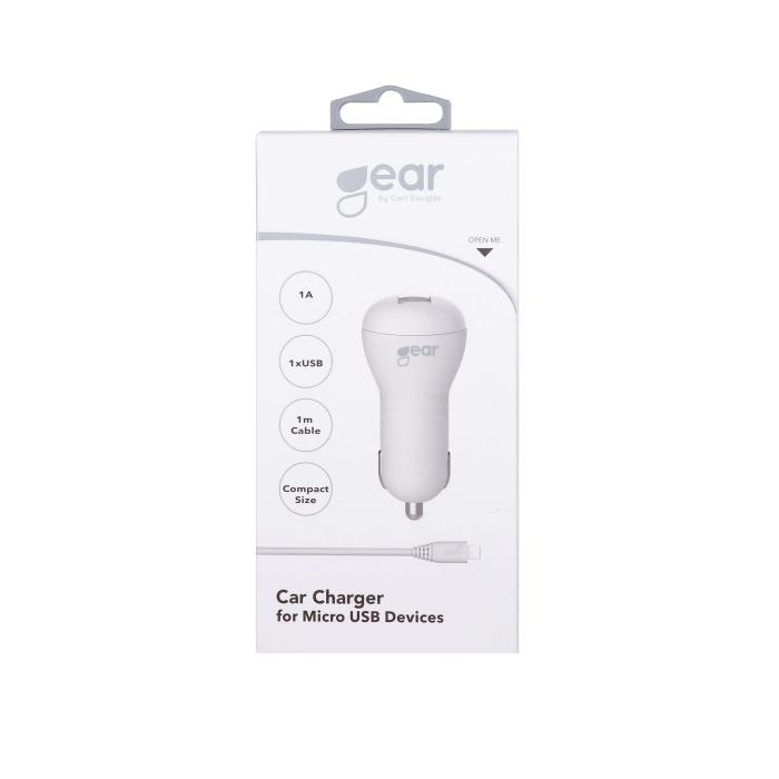 Bild 2, Gear GEAR Billaddare 1xUSB 1A MicroUSB Kabel 1m Vit - Teknikhallen.se