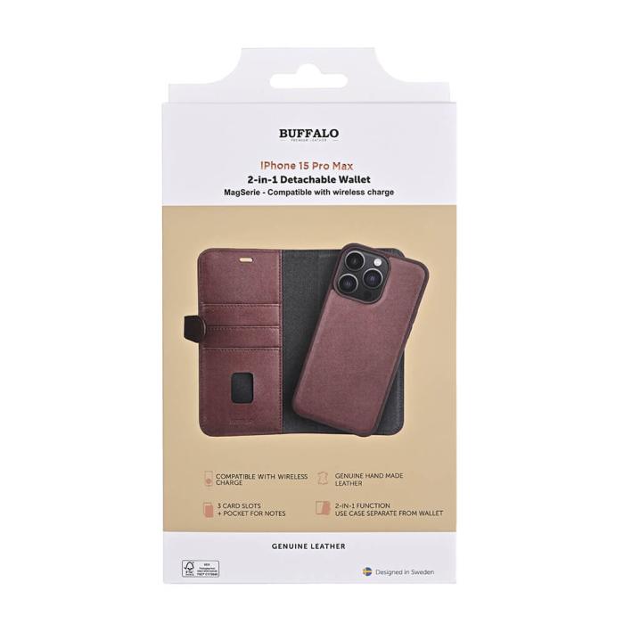 Bild 2, Buffalo Buffalo iPhone 15 Pro Max Fodral 2in1 Äkta Läder Brun - Teknikhallen.se