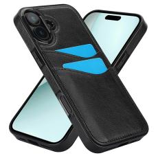  iPhone 16 Skal Med Kortfack L&auml;der Svart - Teknikhallen.se