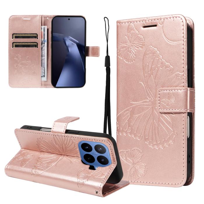Bild 2,  Xiaomi 17T Fodral Läder Fjärilar Roséguld - Teknikhallen.se