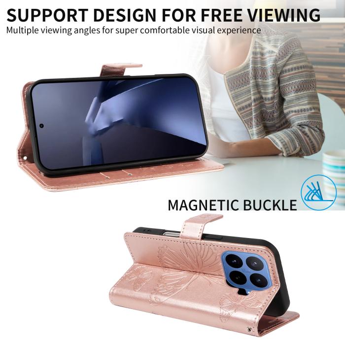 Bild 3,  Xiaomi 17T Fodral Läder Fjärilar Roséguld - Teknikhallen.se