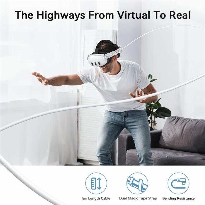 Bild 3, AMVR AMVR 5m Link Kabel Till VR Headset USB-C Vit - Teknikhallen.se