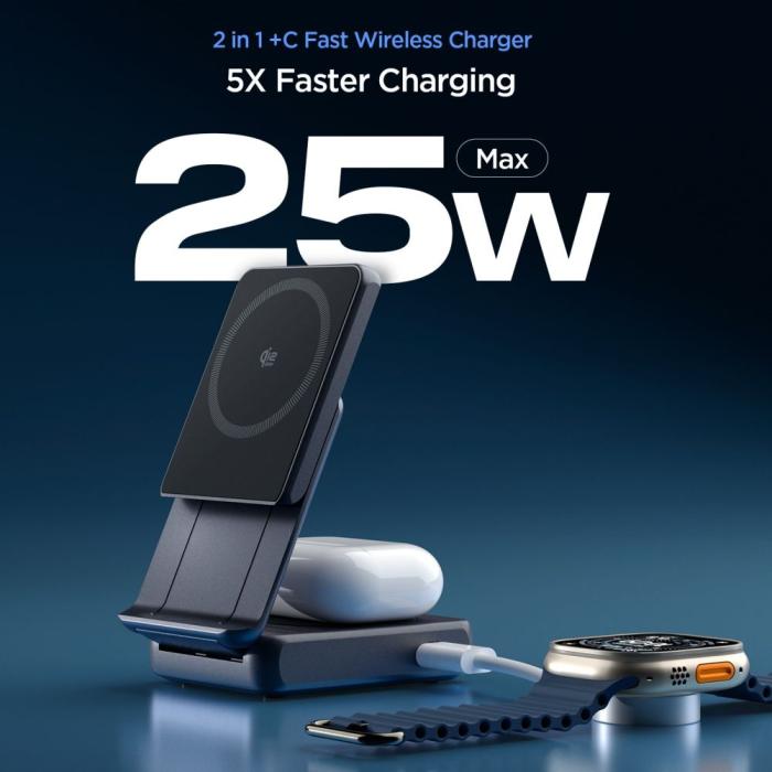 Bild 3, Spigen Spigen 25W Qi2.2 Trådlös 2in1 Magnetisk MagSafe Laddare Svart - Teknikhallen.se