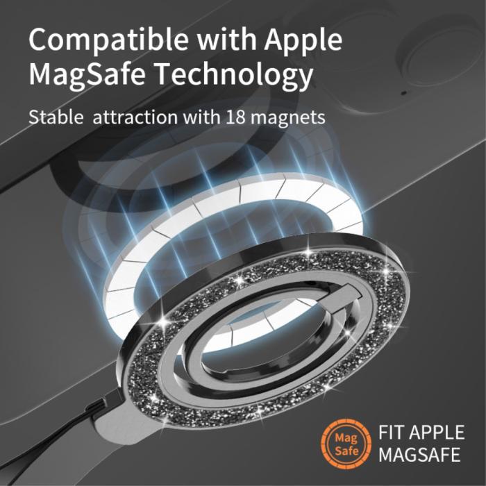 Bild 5,  Magnetisk MagSafe Ring Hållare Glitter Rosa - Teknikhallen.se