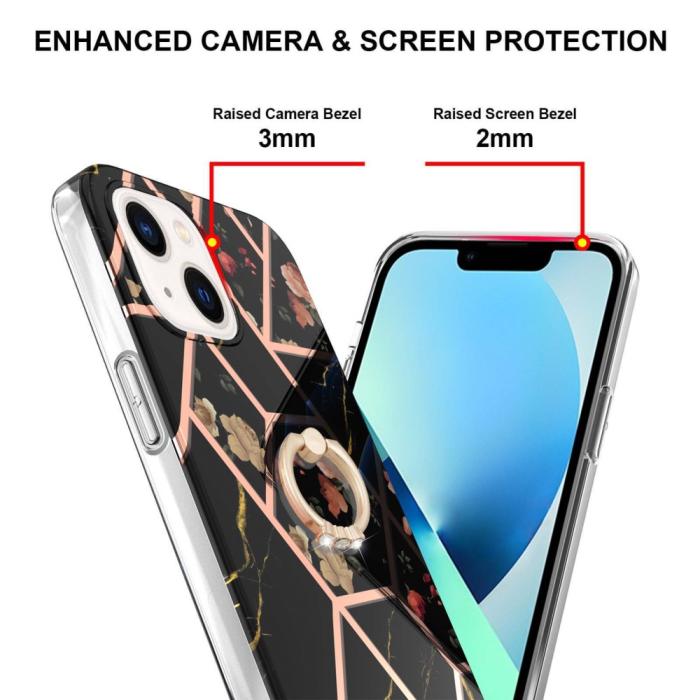 Bild 3,  iPhone 15 Skal Marmor Ring Svart Blomma - Teknikhallen.se