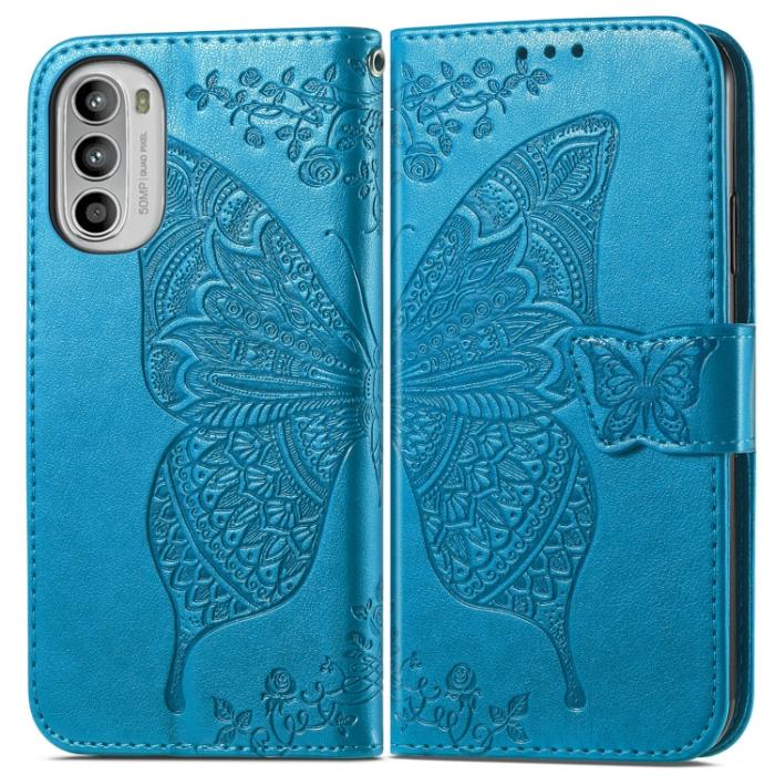 Bild 2,  Motorola Moto G52/G82 Fodral Fjäril Tryck Blå - Teknikhallen.se
