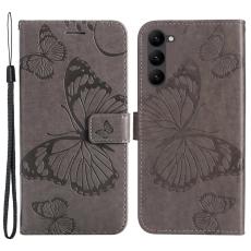  Samsung Galaxy S23 Plus Fodral Tryckta Fj&auml;rilar Gr&aring; - Teknikhallen.se