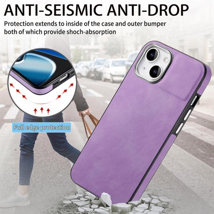 Bild 6,  iPhone 15 Plus Skal Läderbelagt Skin Touch Lila - Teknikhallen.se