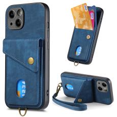  iPhone 15 Plus Skal Retro L&auml;der Med Kortfack Bl&aring; - Teknikhallen.se