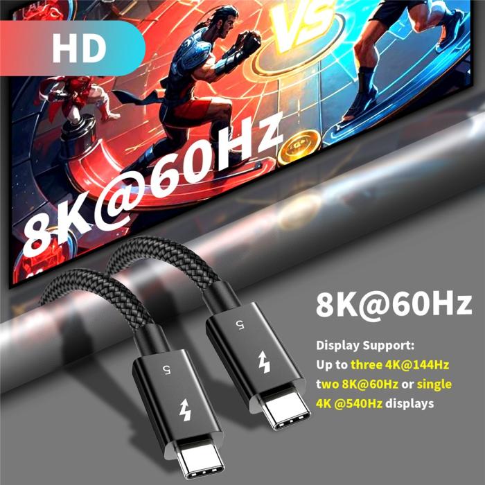Bild 2,  2m Thunderbolt 5 Kabel USB-C 240W 8K / 60Hz PD Svart - Teknikhallen.se