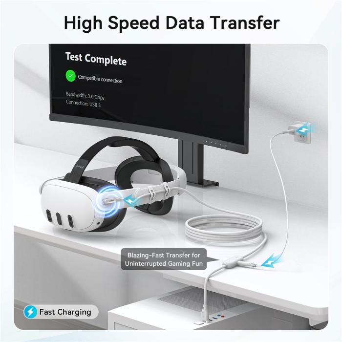Bild 3, AMVR AMVR 5m 18W Link Kabel Med Laddningsport USB-C Vit - Teknikhallen.se