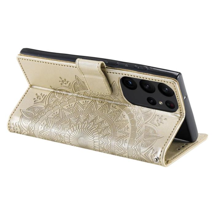 Bild 4,  Samsung Galaxy S23 Ultra Fodral Mandala Läder Guld - Teknikhallen.se