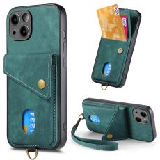  iPhone 15 Plus Skal Retro L&auml;der Med Kortfack Gr&ouml;n - Teknikhallen.se