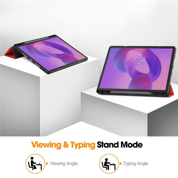 Bild 4,  Lenovo Idea Tab Pro Fodral Tri-Fold Läder Röd - Teknikhallen.se
