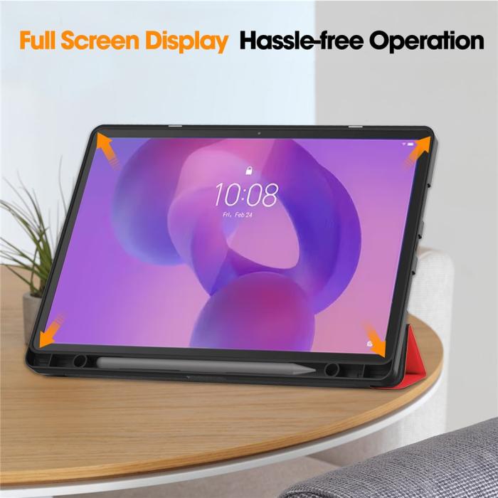 Bild 5,  Lenovo Idea Tab Pro Fodral Tri-Fold Läder Röd - Teknikhallen.se