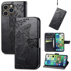  iPhone 15 Pro Fodral L&auml;der Tryckt Fj&auml;ril Svart - Teknikhallen.se