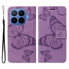  Xiaomi 17T Fodral L&auml;der Fj&auml;rilar Lila - Teknikhallen.se