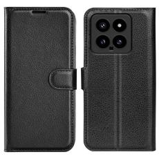  Xiaomi 14 Fodral Litchi L&auml;der Svart - Teknikhallen.se