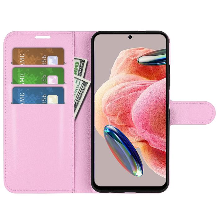 Bild 2,  Xiaomi Redmi Note 12 4G Fodral Litchi Läder Ljus Rosa - Teknikhallen.se