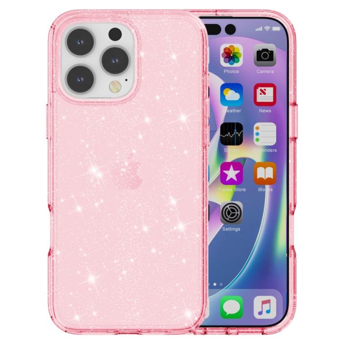 Bild 2,  iPhone 16 Pro Skal Glitter Rosa - Teknikhallen.se