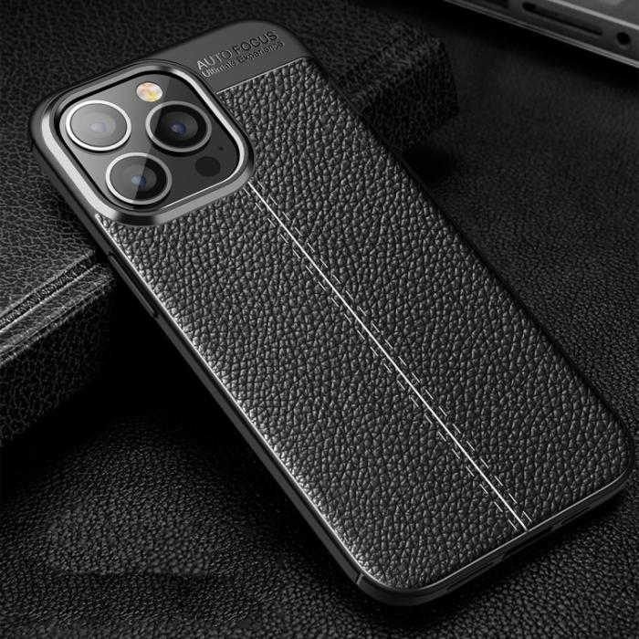 Bild 2,  iPhone 14 Pro Skal Litchi Textur Svart - Teknikhallen.se