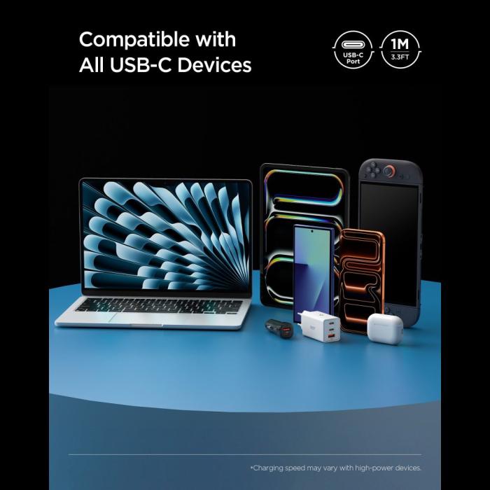 Bild 6, Spigen Spigen 1m 100W USB-C - USB-C Kabel Essential Svart - Teknikhallen.se