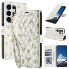  Samsung Galaxy S26 Ultra Fodral Rhombus L&auml;der Blommor Vit - Teknikhallen.se