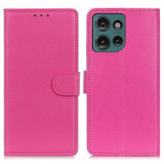  Motorola Edge 50 Neo Fodral Litchi L&auml;der Rosa - Teknikhallen.se