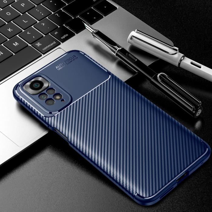 Bild 3,  Xiaomi Redmi Note 11 4G Skal Kolfiber Textur Blå - Teknikhallen.se