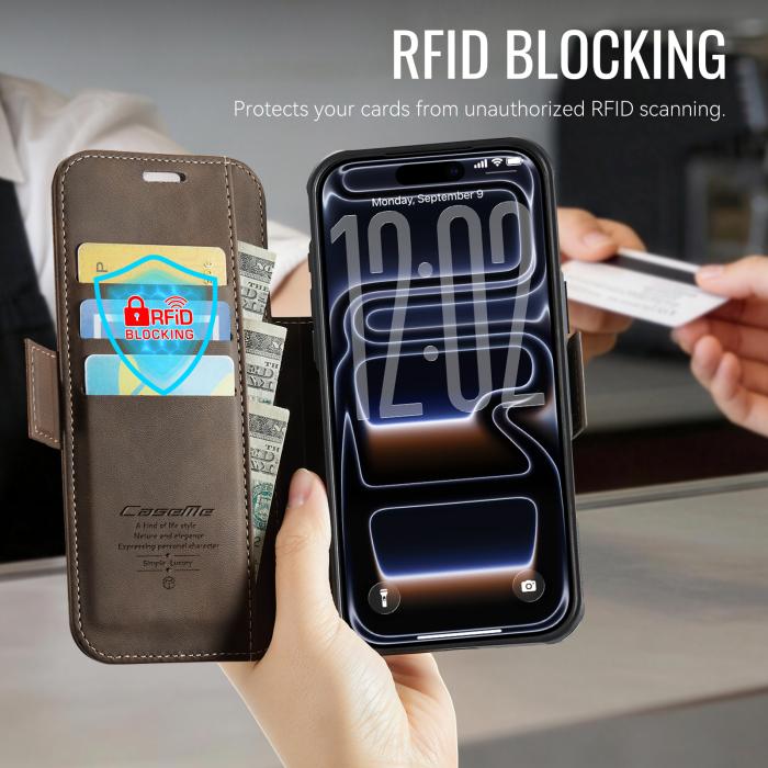Bild 4, CASEME CASEME iPhone 17 Pro Skal RFID Plånbok Brun - Teknikhallen.se