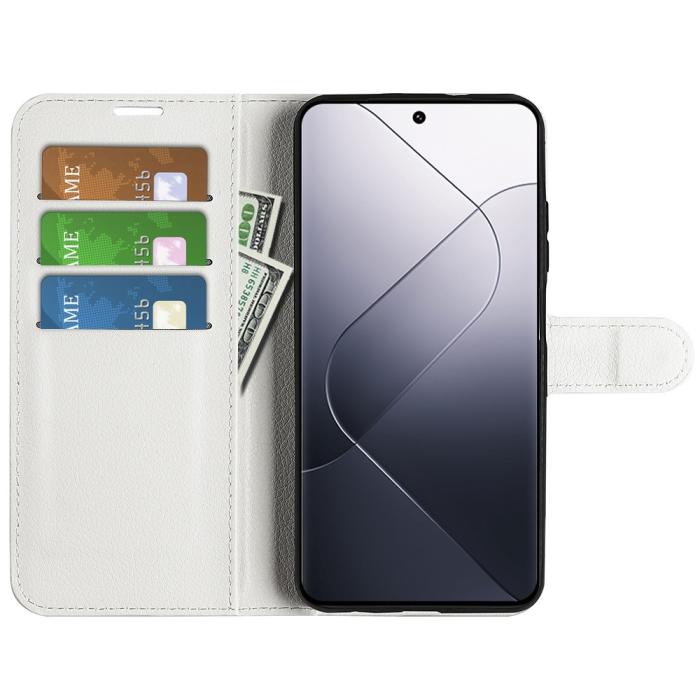Bild 2,  Xiaomi 14 Fodral Litchi Läder Vit - Teknikhallen.se