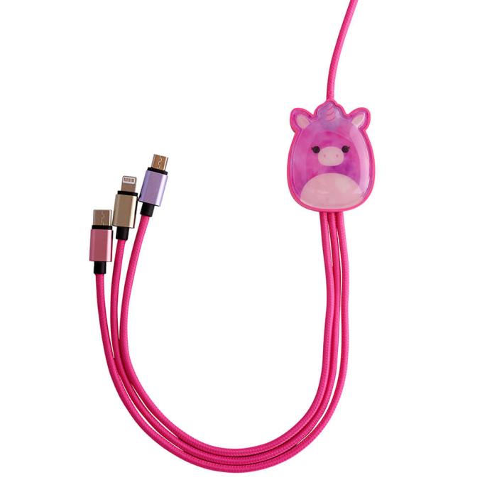 Bild 3, Squishmallows Squishmallows Laddningskabel 1,2m 3in1 USB-C/Micro/Lightning Lola - Teknikhallen.se