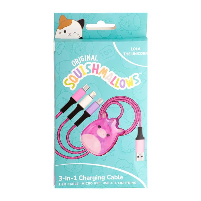 Bild 6, Squishmallows Squishmallows Laddningskabel 1,2m 3in1 USB-C/Micro/Lightning Lola - Teknikhallen.se