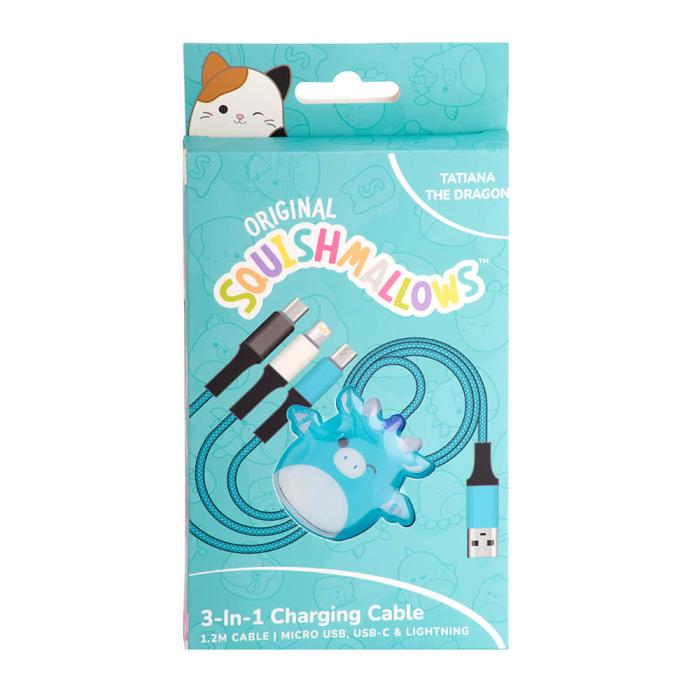 Bild 6, Squishmallows Squishmallows Laddningskabel 1,2m 3in1 USB-C/Micro/Lightning Tatiana - Teknikhallen.se