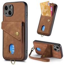  iPhone 15 Plus Skal Retro L&auml;der Med Kortfack Brun - Teknikhallen.se