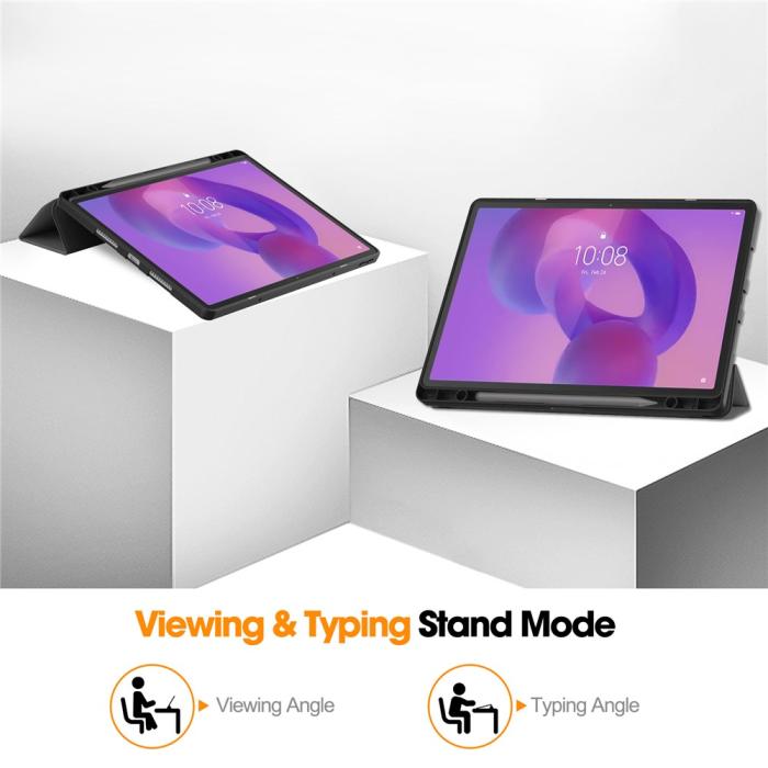 Bild 4,  Lenovo Idea Tab Pro Fodral Tri-Fold Läder Grå - Teknikhallen.se