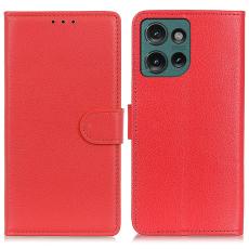  Motorola Edge 50 Neo Fodral Litchi L&auml;der R&ouml;d - Teknikhallen.se