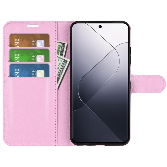 Bild 2,  Xiaomi 14 Fodral Litchi Läder Ljus Rosa - Teknikhallen.se