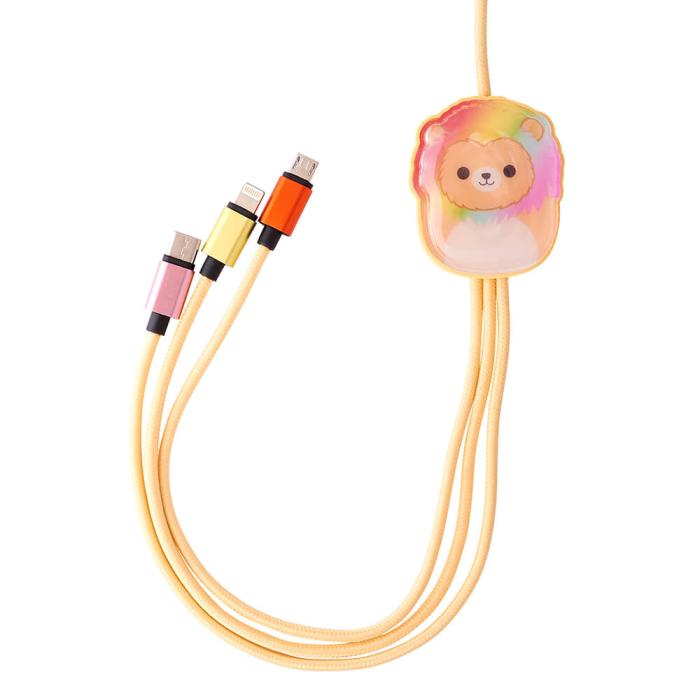 Bild 3, Squishmallows Squishmallows Laddningskabel 1,2m 3in1 USB-C/Micro/Lightning Leonard - Teknikhallen.se