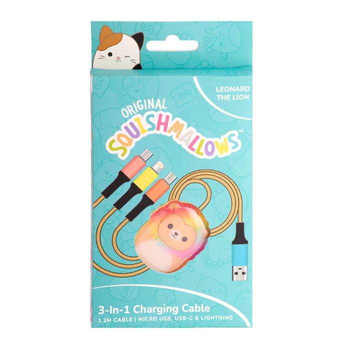 Bild 6, Squishmallows Squishmallows Laddningskabel 1,2m 3in1 USB-C/Micro/Lightning Leonard - Teknikhallen.se